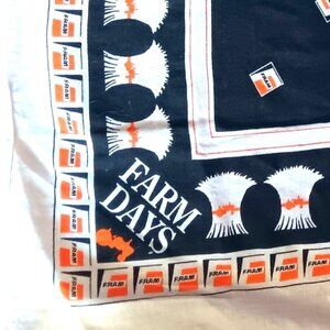 Vintage 21x21" Hanky Bandana Fram Filters Auto Advertising Farm Days 1980's USA
